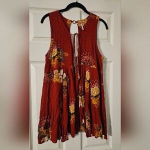 FREE PEOPLE Lovely Day Printed Tunic Red‎ Dress size xs